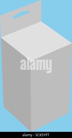 Eine einfache, rechteckige Box mit Griff, die häufig zum Verpacken oder Lagern verwendet wird. Stockfoto