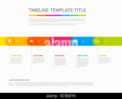 Eine übersichtliche, moderne Infografik-Vorlage mit horizontaler Zeitachse enthält farbenfrohe Schritte und Symbole, die perfekt zur Darstellung von Projektmeilensteinen oder historischen Meilensteinen geeignet sind Stock Vektor