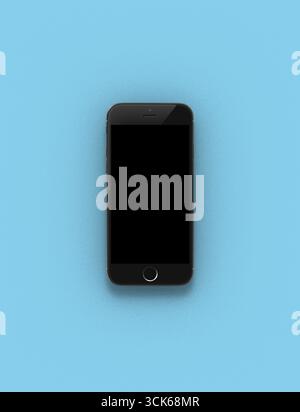Ein schlankes, modernes Smartphone mit leerem Bildschirm, das sein minimalistisches Design zeigt. Stockfoto