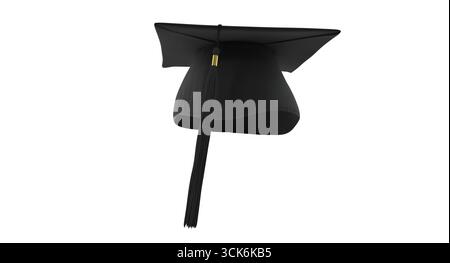 Eine schwarze Abschlusskappe mit Quaste symbolisiert akademische Leistungen und die Fertigstellung von Bildungsmeilensteinen. Stockfoto