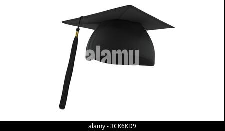 Eine schwarze Abschlussmütze mit Quaste symbolisiert akademische Leistung und Feier. Stockfoto