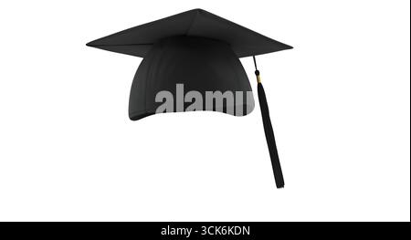 Eine schwarze Abschlusskappe, die akademische Leistung und Feier symbolisiert. Stockfoto