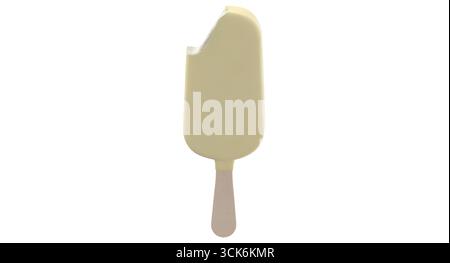 Eine einfache Eisbar auf einem Stock, teilweise gebissen, mit einem einfachen und klassischen Gefrierartikel. Stockfoto