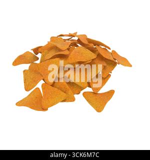 Ein Haufen dreieckiger Maischips, oft als Snack oder Vorspeise genossen, perfekt zum Eintauchen in Salsa oder Käse. Stockfoto