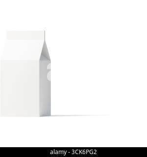 Ein einfacher weißer Milchkarton ohne Marke mit klassischem Design, geeignet für verschiedene Milchprodukte. Stockfoto