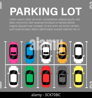 Parkplätze oder Parkplatz aus der Vogelperspektive. Vektorabbildung. Stock Vektor