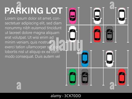 Parkplätze oder Parkplatz aus der Vogelperspektive. Vektorabbildung. Stock Vektor