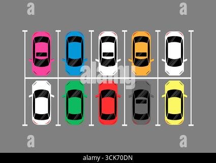Parkplätze oder Parkplatz aus der Vogelperspektive. Vektorabbildung. Stock Vektor