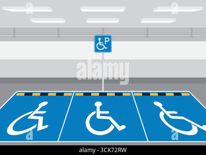 Behindertenparkplatz. Behindertenparkplatz. Rollstuhlparkplatz für Behinderte. Vektorabbildung. Stock Vektor
