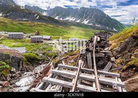 Alte Goldmine im Hatcher Pass durch Talkeetna Mountains, Willow, Wasilla, Alaska, USA Stockfoto