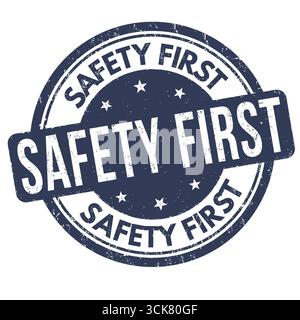 Sicherheit erste Grunge-Stempel auf weißem Hintergrund, Vektor-illustration Stock Vektor
