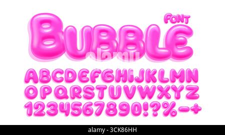 Kaugummi-Schriftart, Pinselbonbons. Englisches Alphabet und Nummernzeichen. Vektor Stock Vektor