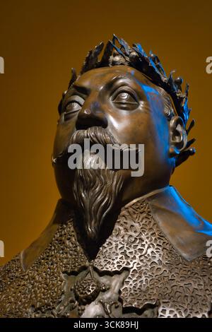 Nahaufnahme der Bronzebüste von König Gustav II. Adolph im Natonalmuseum in Stockholm Stockfoto