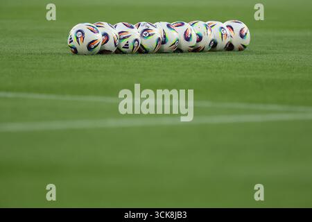 Bergamo, Italien, 5. September 2025. Offizielle Adidas-Spielbälle vor dem Qualifikationsspiel Italien gegen Estland im Stadio di Bergamo, Bergamo. Der Bildnachweis sollte lauten: Jonathan Moscrop / Sportimage Stockfoto