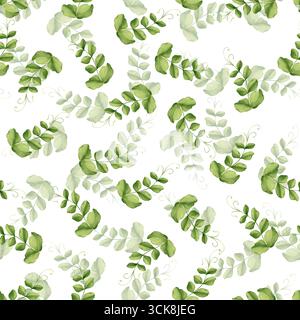 Blumenmuster handgezeichneter zarter Blätter. Grünes Lamellenmuster. Stockfoto