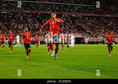 Cristiano Ronaldo feierte bei der WM 2026 ein Tor zwischen den ungarischen und polnischen Nationalmannschaften Stockfoto