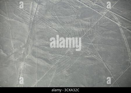 Luftaufnahme der Geoglyphen von Nasca in Peru. Die Linien wurden im Jahr 1994 als UNESCO-Weltkulturerbe ausgewiesen. Stockfoto