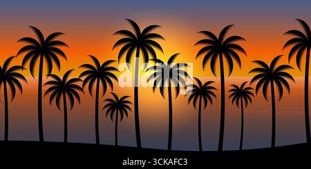 Summer Beach Bei Sonnenuntergang. Hintergrund Sonnenuntergang. Paradies tropische Insel im Sommer und Urlaubskonzept. Stock Vektor