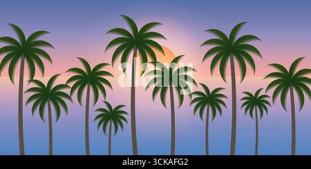 Summer Beach Bei Sonnenuntergang. Hintergrund Sonnenuntergang. Paradies tropische Insel im Sommer und Urlaubskonzept. Stock Vektor