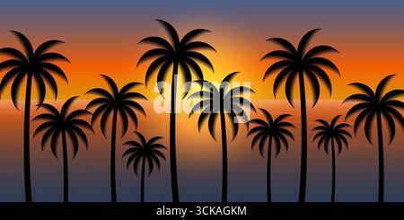 Summer Beach Bei Sonnenuntergang. Hintergrund Sonnenuntergang. Paradies tropische Insel im Sommer und Urlaubskonzept. Stock Vektor