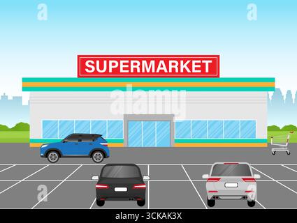 Supermarktgebäude oder Supermarktladen. Vektor-Illustration Für Das Gebäude Eines Convenience Store. Stock Vektor