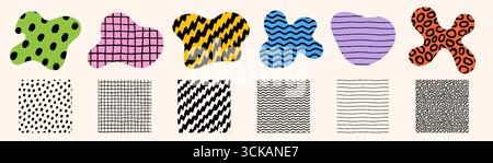 Abstraktes nahtloses Muster-Vektor-Set mit bunten Blob-Formen. Formen und Mustervektor in verspieltem Design. Perfekt für Tapeten, Stoffe, Verpackungen Stock Vektor