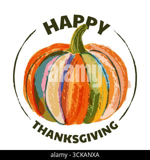 Vektor bunter Aquarellkürbis. Herbstliche handgemalte Illustration. Gemüsedesign-Element für „Happy Thanksgiving“-Banner und Post im Herbst Stock Vektor