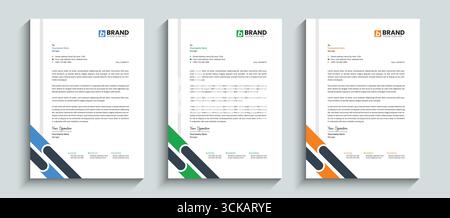 Design-Vorlage für kreative Geschäftsbriefbögen in Blau, Grün und Orange. Stock Vektor