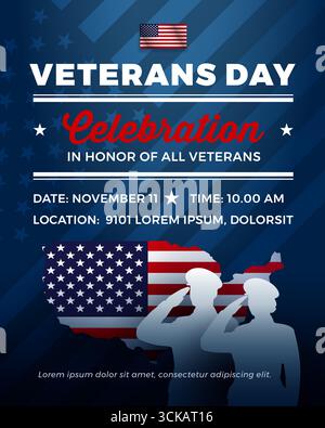 Veterans Day Celebration Einladungsvorlage für US Veterans Day Event Poster, vertikales Banner, Social Media Post - Vektor Illustration Stock Vektor