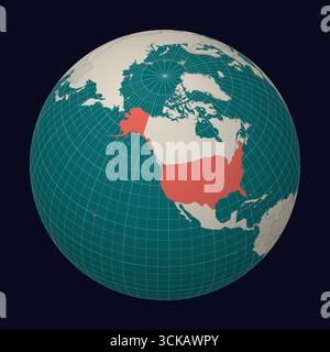 Die Vereinigten Staaten von Amerika auf der Karte. Globus mit Fokus auf die USA. Land auf der Weltkarte. Farbpalette Teal Pale Mint. Stock Vektor