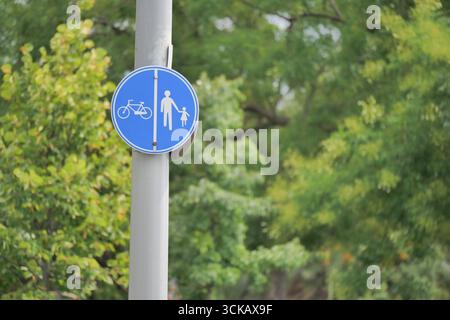 Schild mit Hinweis auf einen gemeinsamen Weg für Fußgänger und Radfahrer Stockfoto