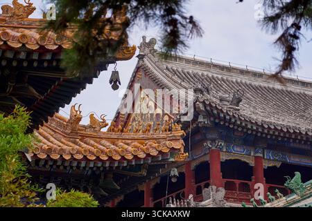 Detaillierte Nahaufnahme eines Lama-Tempelgebäudes in Peking Stockfoto