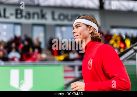 Farum, Dänemark. September 2025. Flora Hojer vom FC Nordsjaelland, der während des Qualifikationsspiels des UEFA-Europapokals der Frauen zwischen dem FC Nordsjaelland und den Kups rechts im Dream Park in Farum zu sehen war. Quelle: Gonzales Photo/Alamy Live News Stockfoto