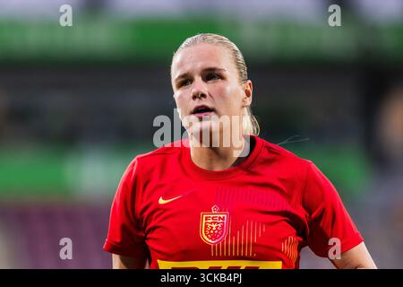 Farum, Dänemark. September 2025. Anna Walter vom FC Nordsjaelland wurde während des Qualifikationsspiels des UEFA-Europapokals der Frauen zwischen dem FC Nordsjaelland und Kups rechts im Dream Park in Farum gesehen. Quelle: Gonzales Photo/Alamy Live News Stockfoto