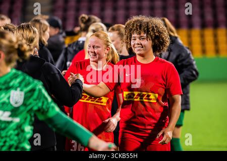 Farum, Dänemark. September 2025. Thea Petersen vom FC Nordsjaelland wurde nach dem Qualifikationsspiel des UEFA-Europapokals der Frauen zwischen dem FC Nordsjaelland und Kups rechts im Dream Park in Farum gesehen. Quelle: Gonzales Photo/Alamy Live News Stockfoto