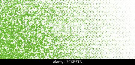 Grünes Dreieck-Mosaik, Halbtonverbund links rechts, frischer Öko-Vibe. Dreieckige Tessellierung, Nachhaltigkeitsthema. Verwenden Sie Hintergrund, Banner, Website, UI Stock Vektor