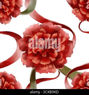 Portugiesische Revolution der Nelken Symbole rote Blume mit Bändern farbige Nationalflagge symbolisiert Freiheit, friedliche Veränderung im Leben der Nation und Stockfoto