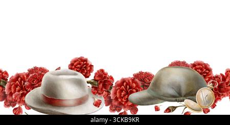 Die Nelkenrevolution von 1974 in Portugal, die nahtlose Grenze, an der Zivilhut und Soldatenmütze zu Symbolen der friedlichen Flut wurden Stockfoto