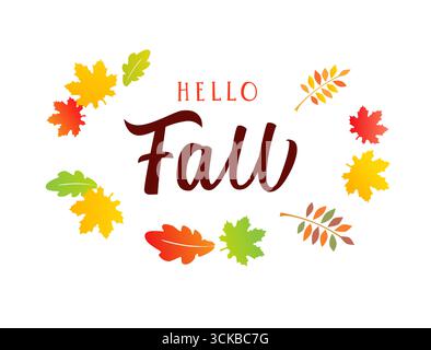 Hallo Herbst kreative Grüße. Poster in sozialen Medien. Wunschkartendesign mit herbstlichen Blättern Stock Vektor