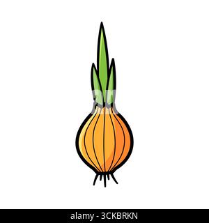 Zwiebel. Handgezeichnete Skizziersymbole der Lampe in Farbe. Isolierte Vektorillustration im Doodle-Line-Stil. Stock Vektor