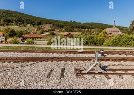 Sarganska Osmica (Sargan acht) Schmalspurbahn in der Stadt Vitasi, Serbien Stockfoto