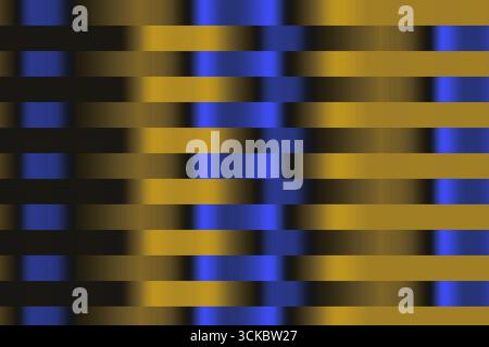 Vertikales Streifenmuster mit einem metallischen Gold-, Blau- und Schwarzverlauf und weichem Bewegungsunschärfeeffekt. Stockfoto