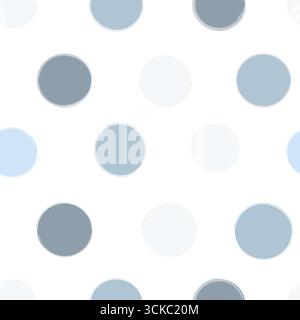 Blau weiß grau große Aquarellpunkte nahtloses Stoffmuster weißer Hintergrund Stock Vektor