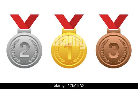 Vektor-Set aus Gold Silber Bronze Medaillen mit Band Stock Vektor