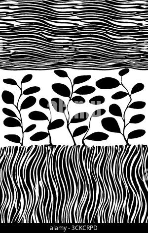 Abstraktes Design mit stilisierten Baumwurzeln und Keimmotiv für künstlerischen Hintergrund. Stock Vektor