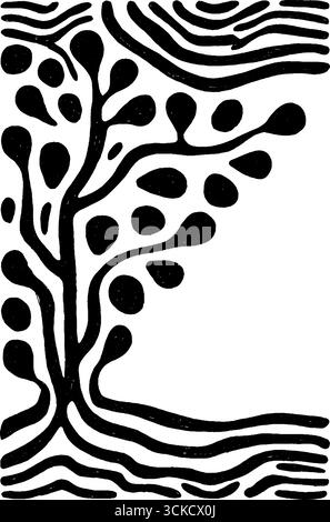 Abstraktes Eckmotiv mit stilisierten Baumwurzeln und Keimmuster für künstlerische Zwecke. Stock Vektor