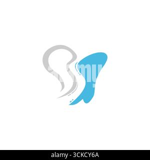 Dieses professionelle und minimalistische Dentallogodesign besticht durch eine kreative, von Zähnen inspirierte Ikone mit klaren Linien und einer frischen blau-grauen Farbkombination. Stock Vektor