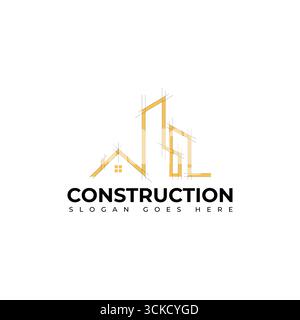 Ein geometrisches Konstruktionslogo mit abstrakten Gebäudeformen in modernem Stil. Geeignet für Bauunternehmer, Architekten und Immobilienentwickler, die einen benötigen Stock Vektor