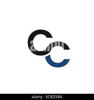 Ein kreatives CC-Monogramm-Logo mit schwarzen und blauen Buchstaben. Das Design zeigt Verbundenheit, Vertrauen und Einheit, perfekt für Business-Branding. Stock Vektor