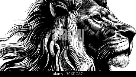 Vintage-Illustration mit Bronze-Löwenkopf-Silhouette. Stock Vektor